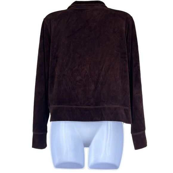 Oleg Cassini Sport Small Full Zip Front Jacket Brown Velour Pockets Y2K Active - Picture 2 of 9
